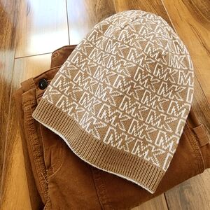 MICHAEL KORS Tan/White Logo Beanie (NWOT)